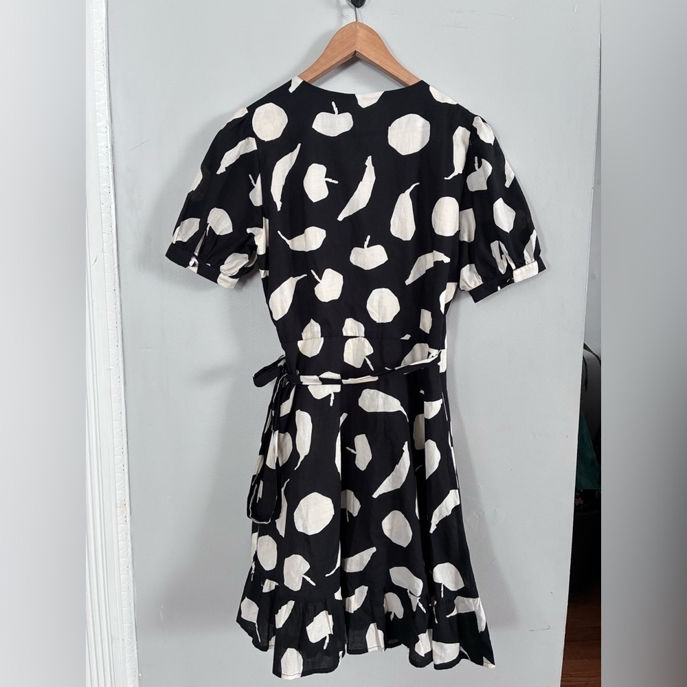 FRNCH Paris Anara Black and Ivory Fruit Wrap Dress Sz Medium - Picture 6 of 7